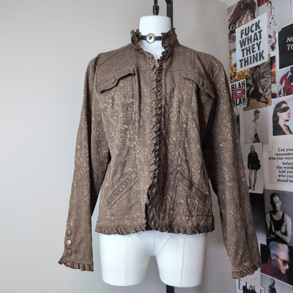 Floral Brocade Boho Ruffle Trim Jacket